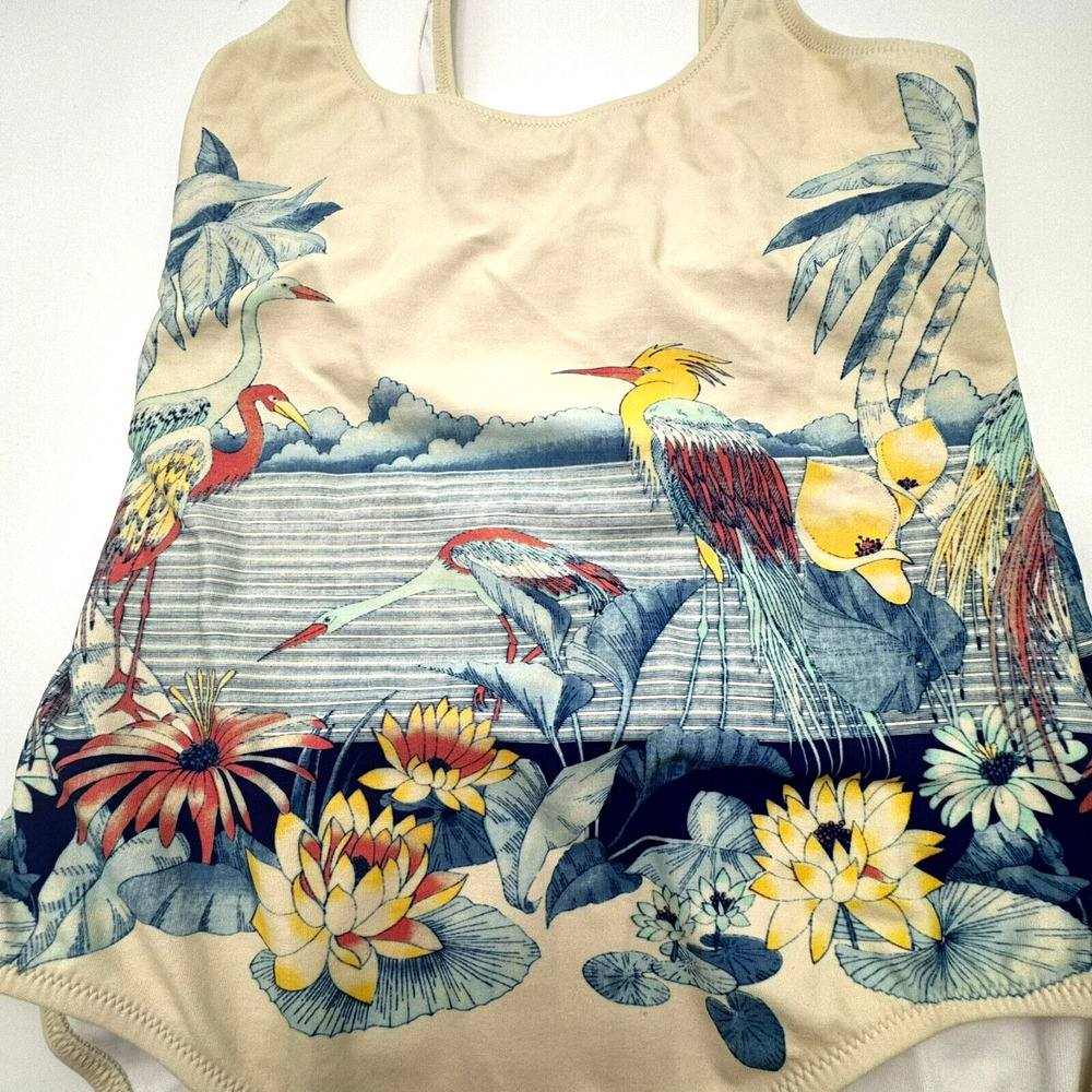 TORI PRAVER | Women's Medium one piece‎ swimsuit Japanese cranes art corset back